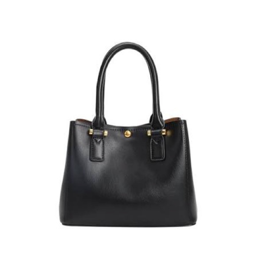 Melie Bianco Black Small Vegan Leather Shoulder Bag with Gold Accents